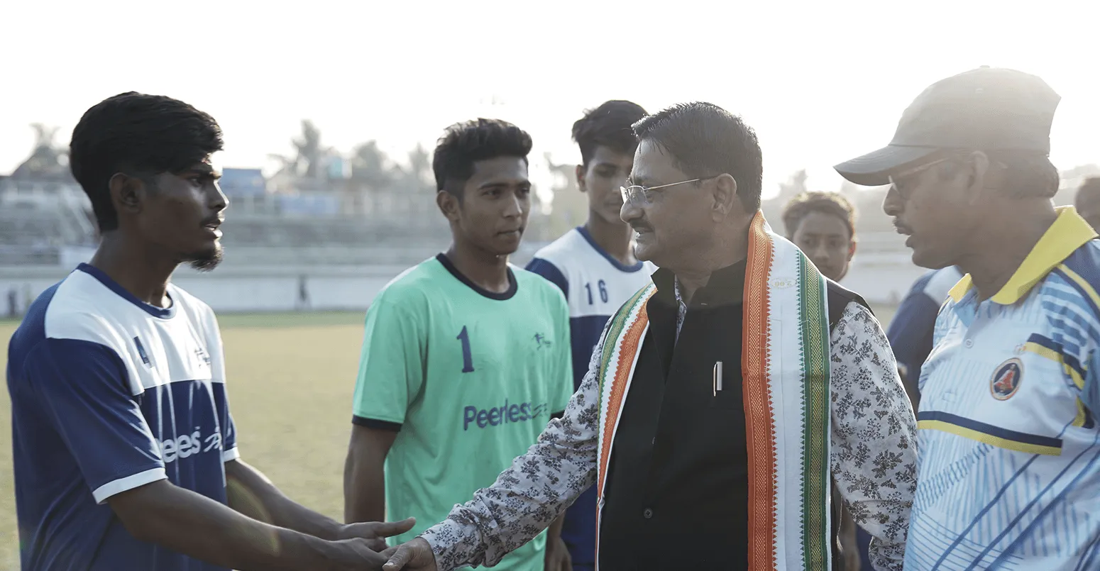 Mr. Ajit Banerjee, President IFA along with the youth development team coach Hiralal Das, wishing the players